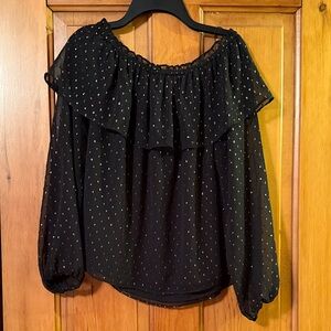 White House Black Market Black Blouse with Gold Dots